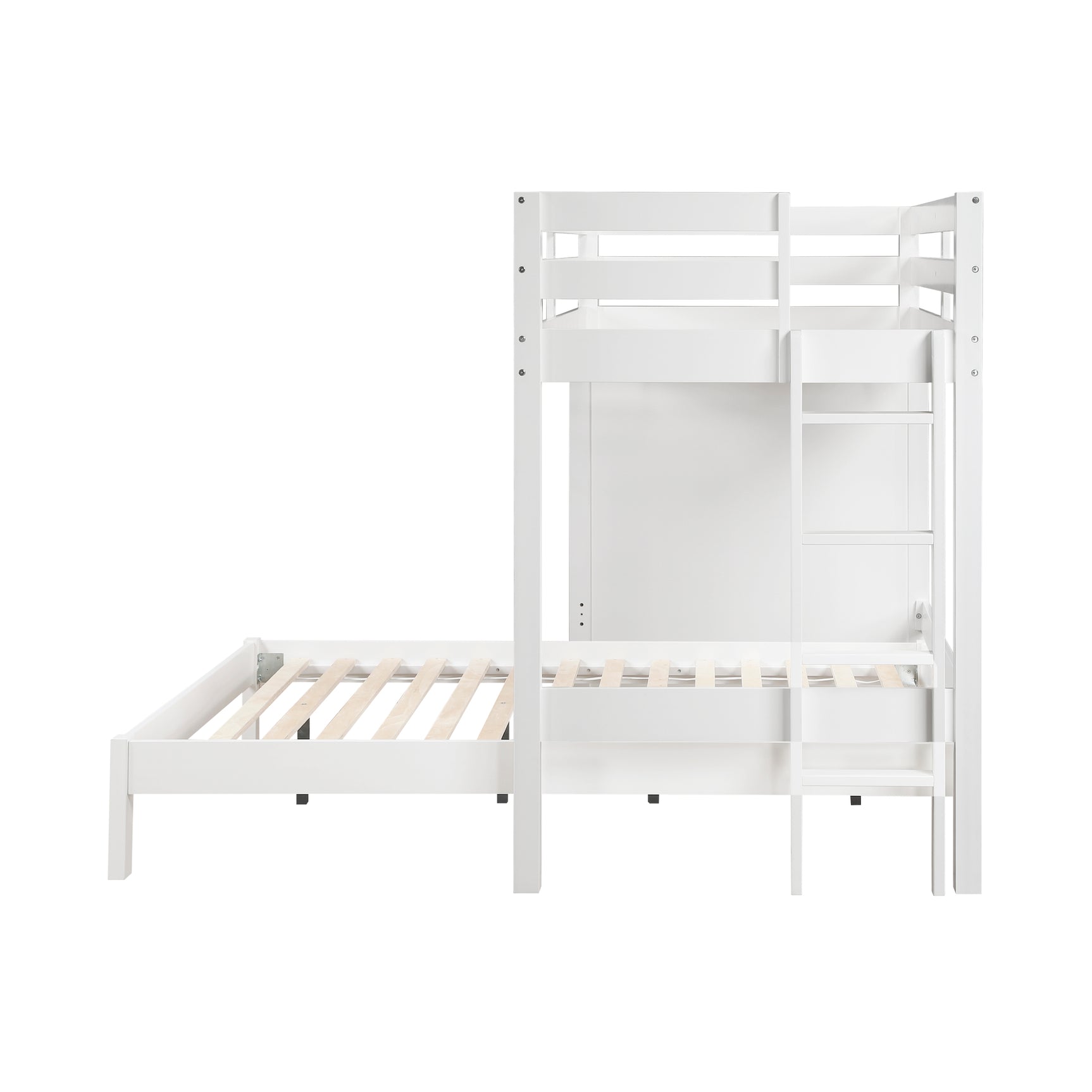 Sloane White Twin / Full Loft Bunk Bed with Chest and Hidden Desk - Ornate Home