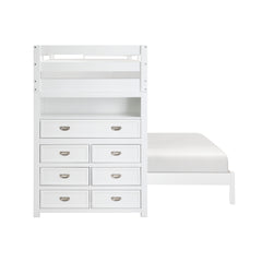 Sloane White Twin / Full Loft Bunk Bed with Chest and Hidden Desk - Ornate Home
