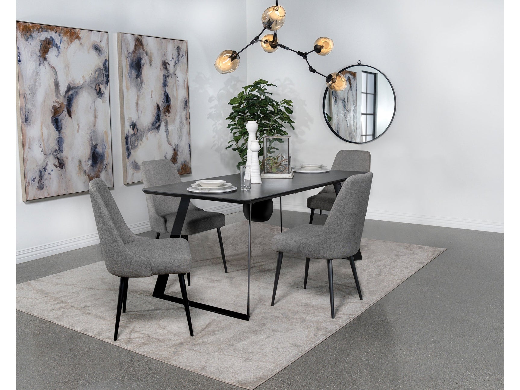 Smith Black 5-piece Rectangular Ceramic Top Dining Table Set - Ornate Home