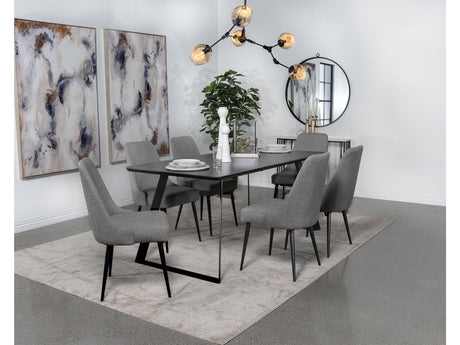 Smith Black 7-piece Rectangular Ceramic Top Dining Table Set - Ornate Home