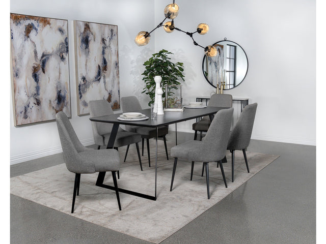 Smith Black 7-piece Rectangular Ceramic Top Dining Table Set - Ornate Home