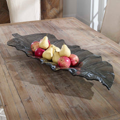 Smoked Leaf Black/Gray Glass Tray - Ornate Home