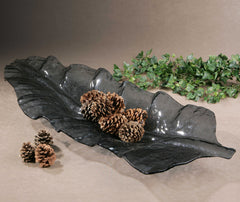 Smoked Leaf Black/Gray Glass Tray - Ornate Home