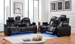 Snowbird Black Fabric Dual Power Reclining Loveseat with Console - Ornate Home