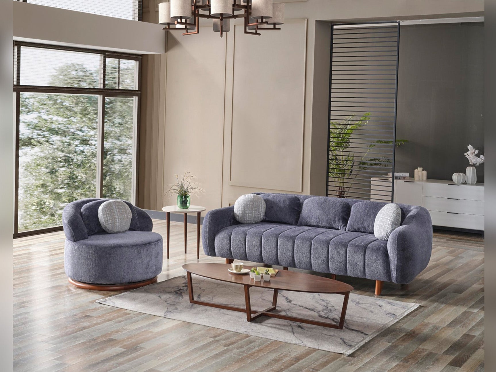 Snowy Anthracite 3-pieces (Sofa & Loveseat & Swivel Chair) Living Room Set