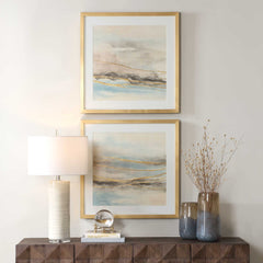 So Golden Multicolor Abstract Landscape Prints (Set of 2) - Ornate Home
