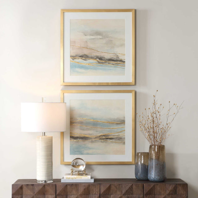 So Golden Multicolor Abstract Landscape Prints (Set of 2) - Ornate Home