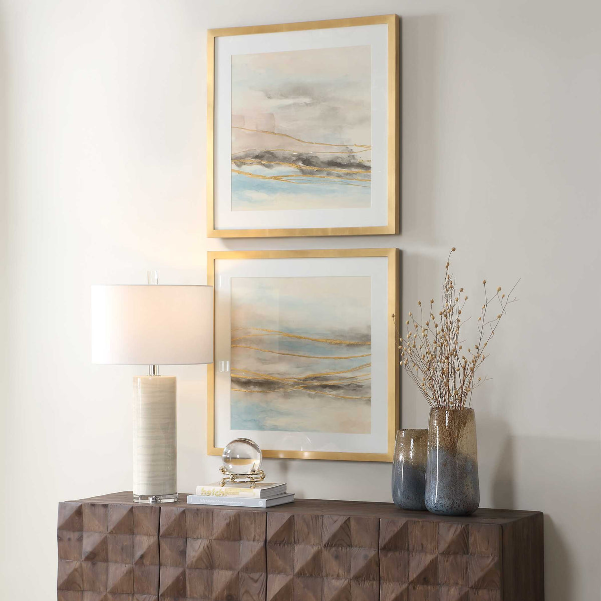 So Golden Multicolor Abstract Landscape Prints (Set of 2) - Ornate Home