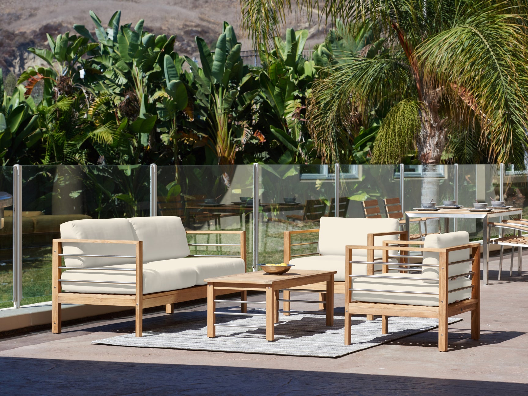 SoHo 4-Piece Teak Canvas Outdoor Patio Deep Seating Set with Sunbrella® Cushion - Ornate Home