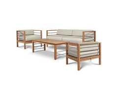 SoHo 4-Piece Teak Canvas Outdoor Patio Deep Seating Set with Sunbrella® Cushion - Ornate Home
