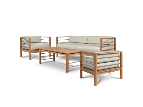 SoHo 4-Piece Teak Canvas Outdoor Patio Deep Seating Set with Sunbrella® Cushion - Ornate Home