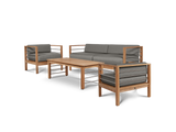 SoHo 4-Piece Teak Charcoal Outdoor Patio Deep Seating Set with Sunbrella® Cushion - Ornate Home
