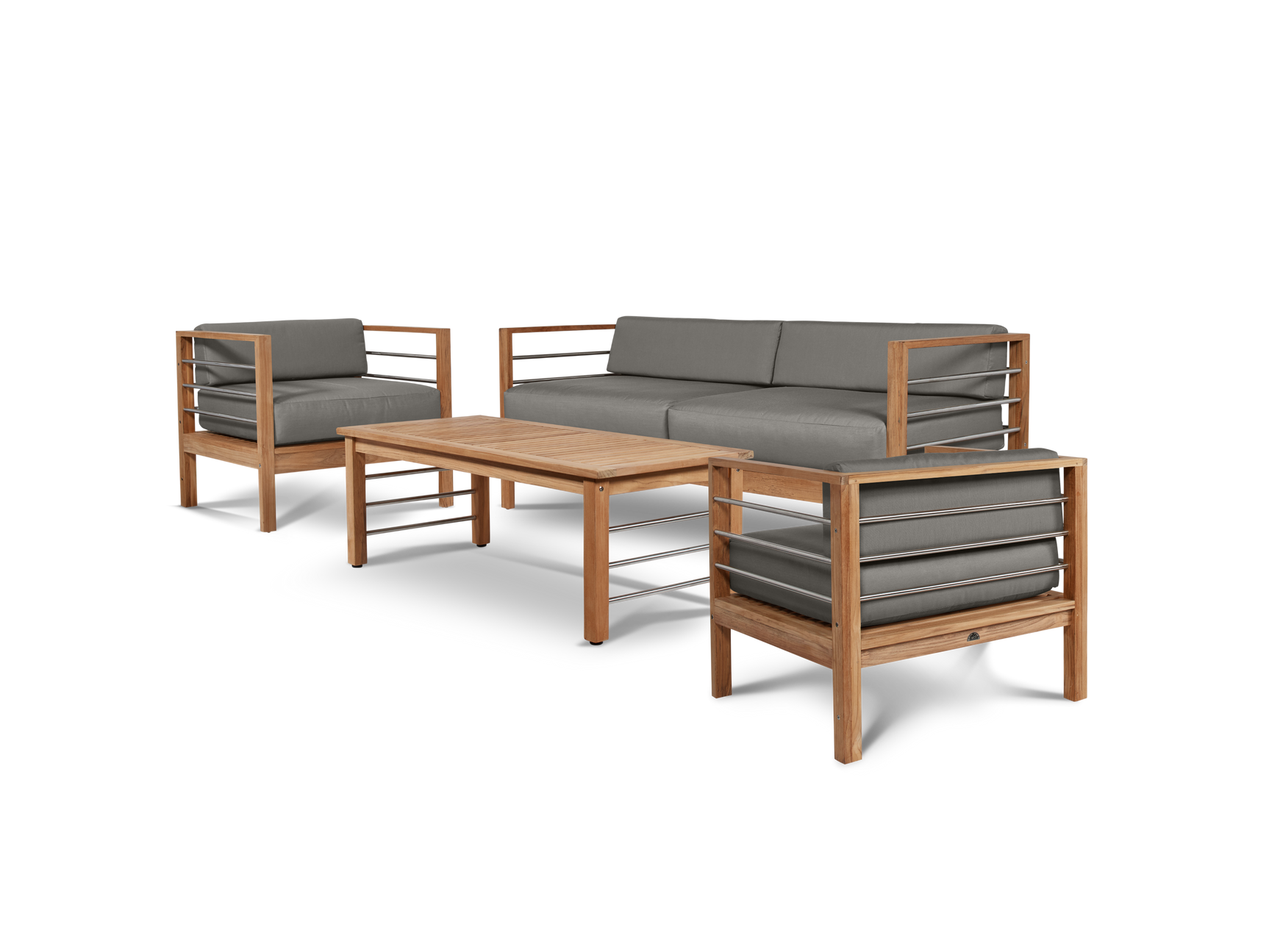 SoHo 4-Piece Teak Charcoal Outdoor Patio Deep Seating Set with Sunbrella® Cushion - Ornate Home