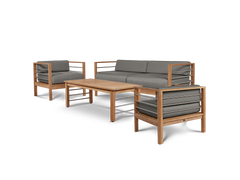 SoHo 4-Piece Teak Charcoal Outdoor Patio Deep Seating Set with Sunbrella® Cushion - Ornate Home