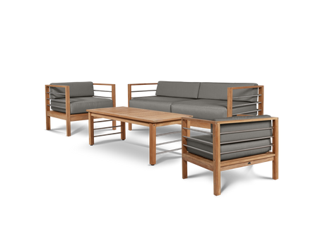 SoHo 4-Piece Teak Charcoal Outdoor Patio Deep Seating Set with Sunbrella® Cushion - Ornate Home