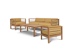 SoHo 4-Piece Teak Dupione Cornsilk Outdoor Patio Deep Seating Set with Sunbrella® Cushion - Ornate Home