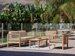 SoHo 4-Piece Teak Fawn Outdoor Patio Deep Seating Set with Sunbrella® Cushion - Ornate Home