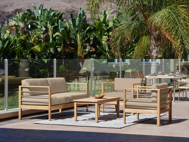 SoHo 4-Piece Teak Fawn Outdoor Patio Deep Seating Set with Sunbrella® Cushion - Ornate Home