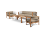 SoHo 4-Piece Teak Fawn Outdoor Patio Deep Seating Set with Sunbrella® Cushion - Ornate Home