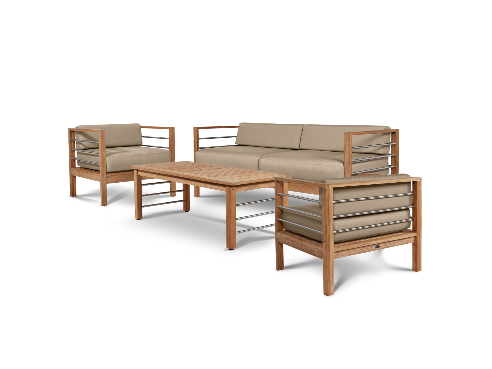SoHo 4-Piece Teak Fawn Outdoor Patio Deep Seating Set with Sunbrella® Cushion - Ornate Home