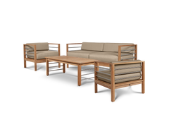 SoHo 4-Piece Teak Fawn Outdoor Patio Deep Seating Set with Sunbrella® Cushion - Ornate Home