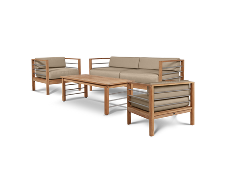 SoHo 4-Piece Teak Fawn Outdoor Patio Deep Seating Set with Sunbrella® Cushion - Ornate Home