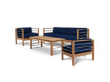 SoHo 4-Piece Teak Navy Outdoor Patio Deep Seating Set with Sunbrella® Cushion - Ornate Home
