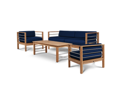 SoHo 4-Piece Teak Navy Outdoor Patio Deep Seating Set with Sunbrella® Cushion - Ornate Home