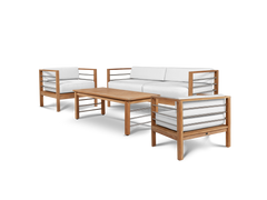 SoHo 4-Piece Teak White Outdoor Patio Deep Seating Set with Sunbrella® Cushion - Ornate Home