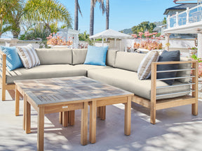 SoHo 7-piece Teak Canvas Outdoor Sectional Deep Seating Set with Sunbrella® Cushion - Ornate Home