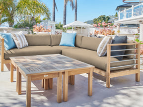 SoHo 7-piece Teak Fawn Outdoor Sectional Deep Seating Set with Sunbrella® Cushion - Ornate Home