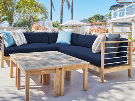 SoHo 7-piece Teak Navy Outdoor Sectional Deep Seating Set with Sunbrella® Cushion - Ornate Home