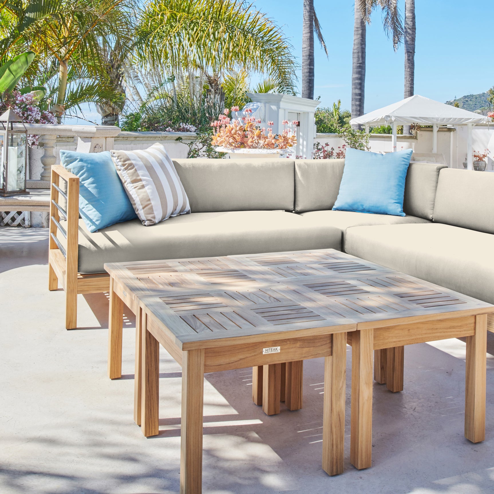 SoHo Teak Canvas Outdoor Sectional Corner with Sunbrella® Cushion - Ornate Home