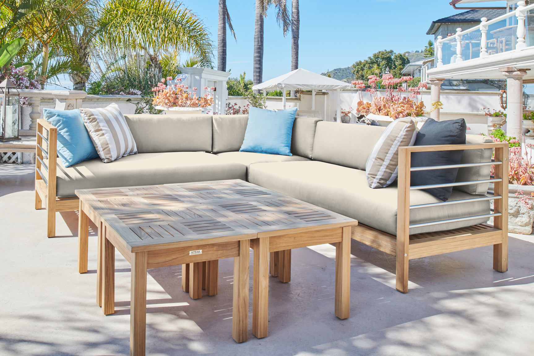 SoHo Teak Canvas Outdoor Sectional Left Sofa with Sunbrella® Cushion - Ornate Home