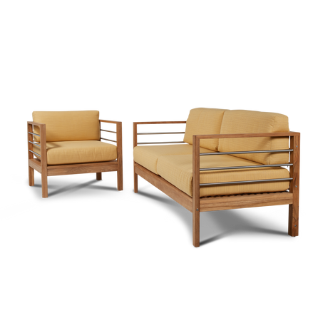 SoHo Teak Dupione Cornsilk Outdoor Club Chair with Sunbrella® Cushion - Ornate Home