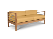 SoHo Teak Dupione Cornsilk Outdoor Sofa with Sunbrella® Cushion - Ornate Home