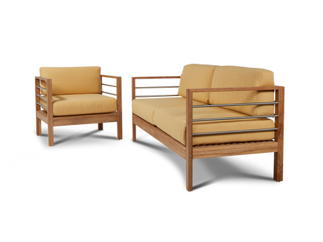 SoHo Teak Dupione Cornsilk Outdoor Sofa with Sunbrella® Cushion - Ornate Home