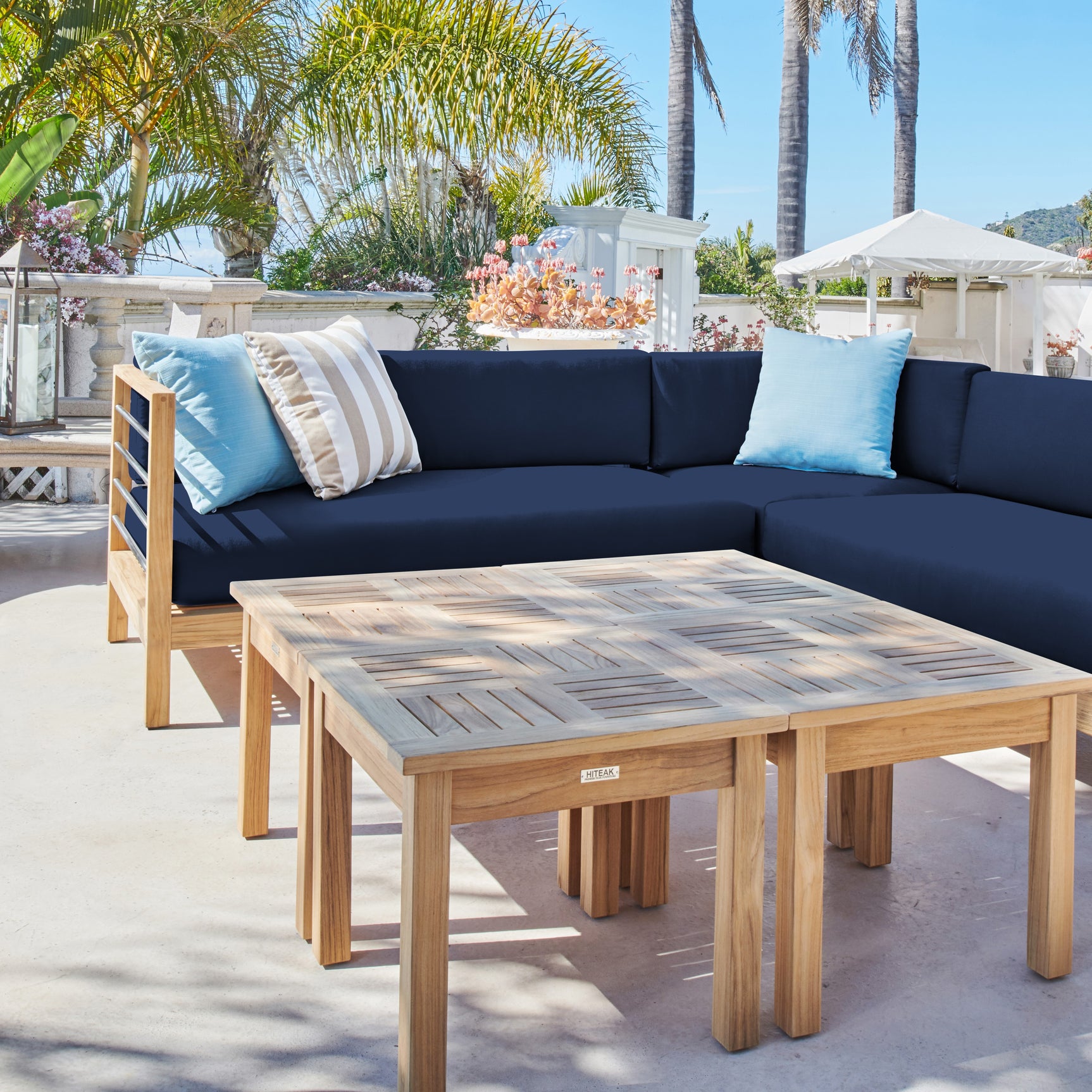 SoHo Teak Navy Outdoor Sectional Corner with Sunbrella® Cushion - Ornate Home