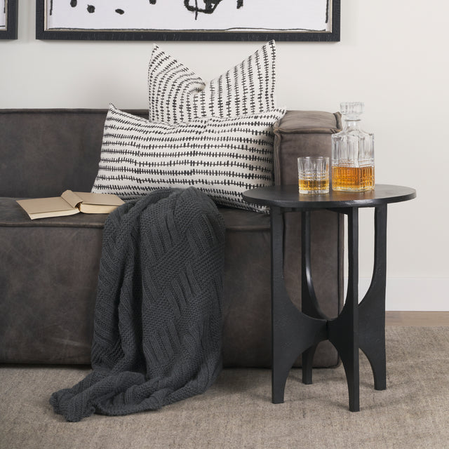 Sobi Matte Black Textured Round Metal Accent Table - Ornate Home