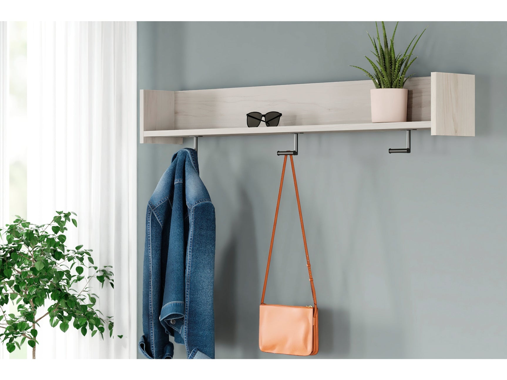 Socalle Natural Wall Mounted Coat Rack with Shelf - Ornate Home
