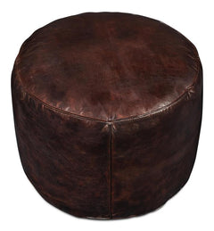 Soccerball Brown Leather Stool - Ornate Home