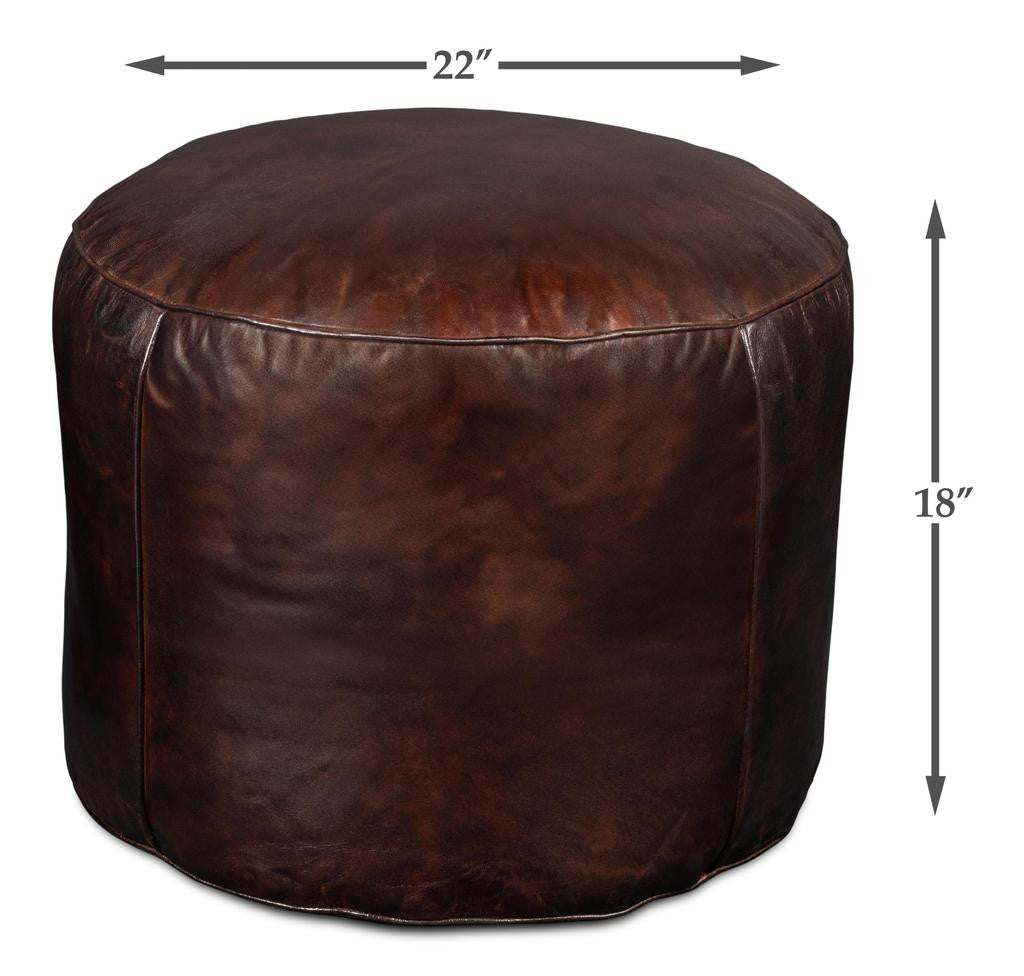 Soccerball Brown Leather Stool - Ornate Home