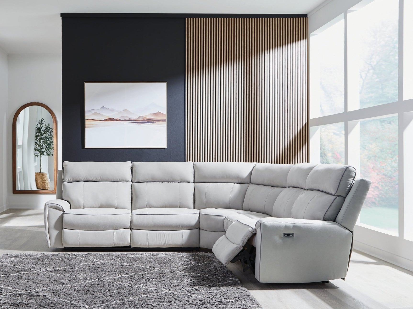 Social Pointe Pearl/Ash 5-Piece Power Reclining Sectional (Online Special Price) - Ornate Home