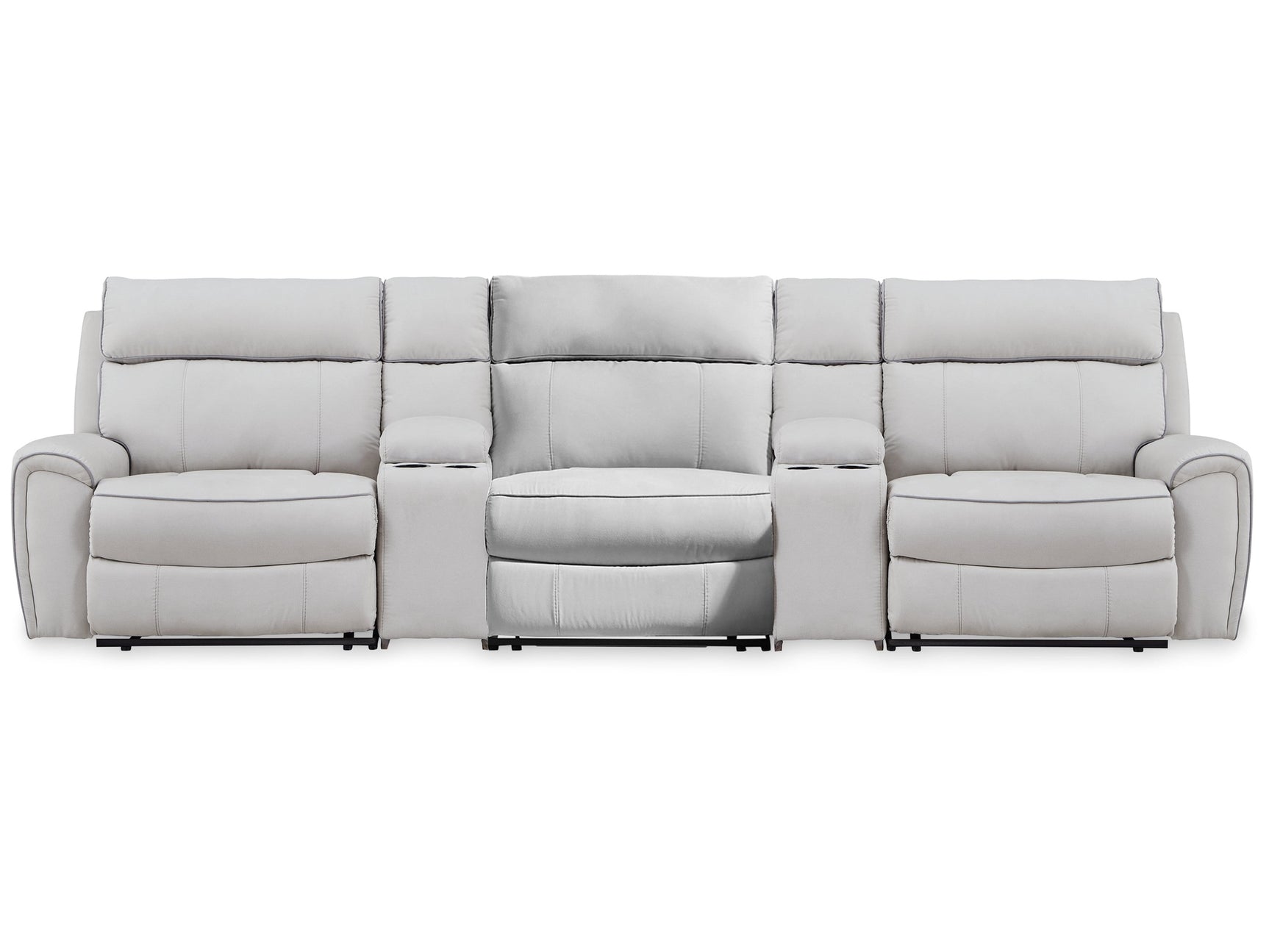 Social Pointe Pearl/Ash 5-Piece Reclining Sectional with Storage Consoles (Online Special Price) - Ornate Home