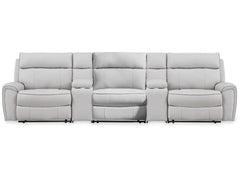 Social Pointe Pearl/Ash 5-Piece Reclining Sectional with Storage Consoles - Ornate Home