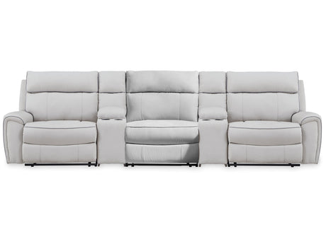 Social Pointe Pearl/Ash 5-Piece Reclining Sectional with Storage Consoles - Ornate Home