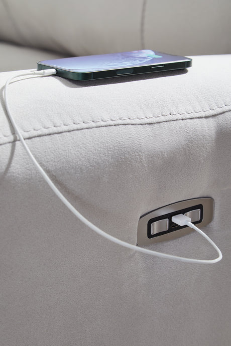 Social Pointe Pearl/Ash 6-Piece Power Reclining Sectional - Ornate Home