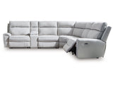Social Pointe Pearl/Ash 6-Piece Reclining Sectional with Storage Console - Ornate Home