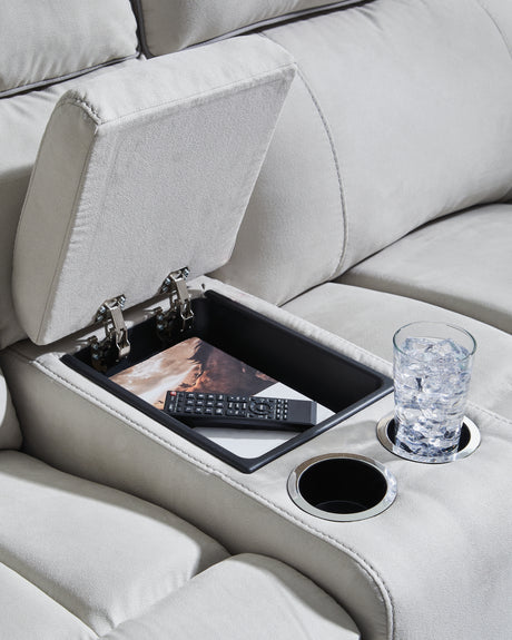 Social Pointe Pearl/Ash 6-Piece Reclining Sectional with Storage Console - Ornate Home