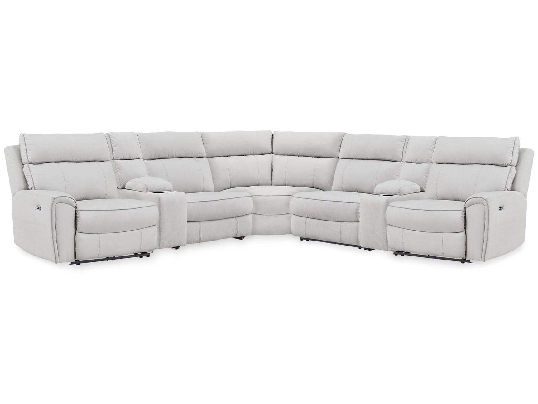Social Pointe Pearl/Ash 7-Piece Reclining Sectional with Storage Consoles (Online Special Price) - Ornate Home